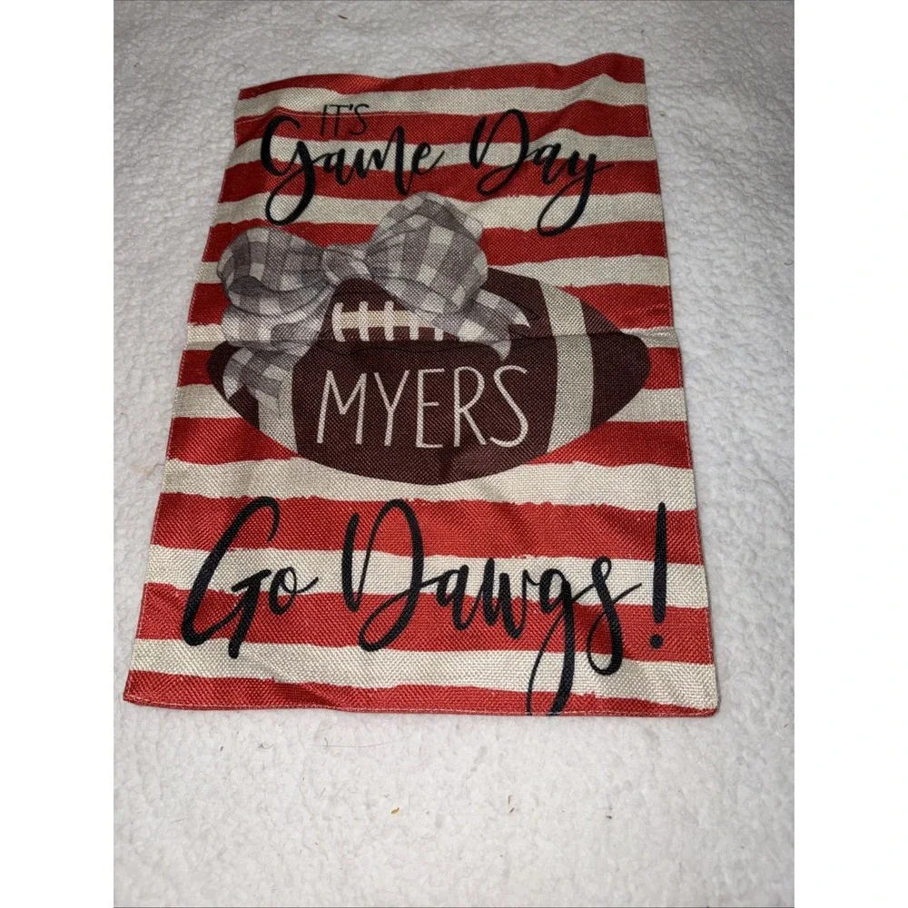 Football Game Day Garden Flag Sports Yard Go Dawgs Personalized Myers Bow